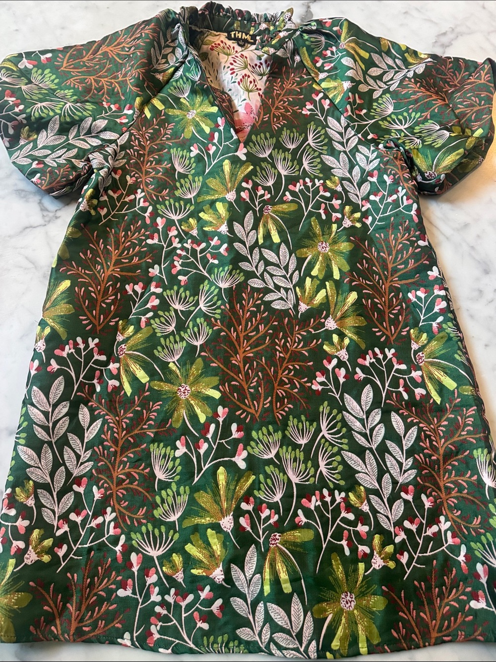 THML Green Floral Short Sleeve Shift Dress